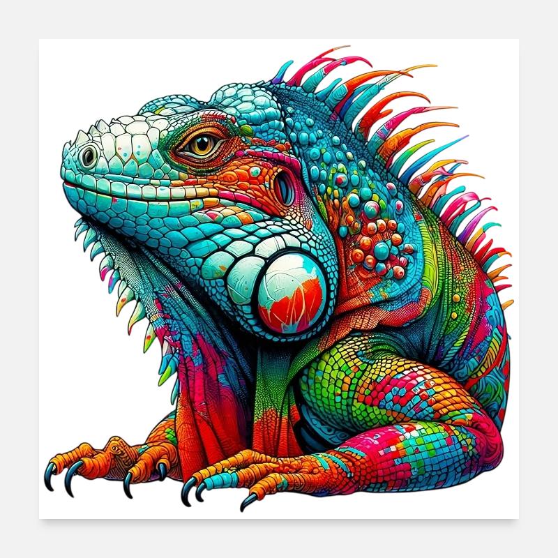 Leguan - Poster 60x60 cm - Weiß