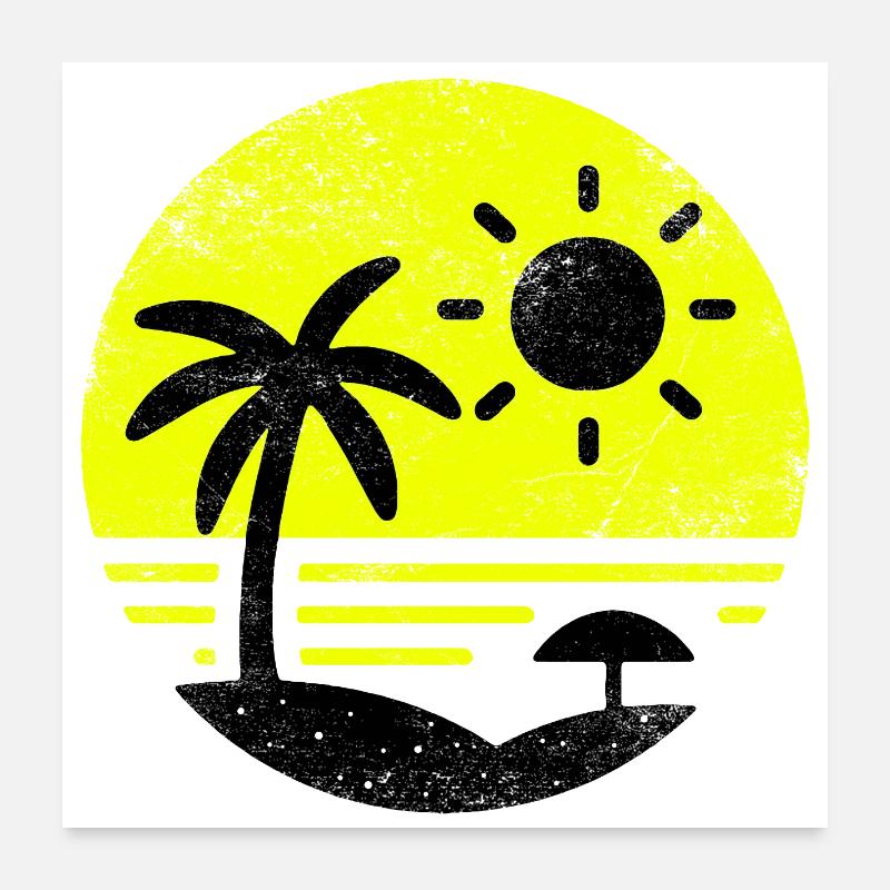 Vintage Beach Schwarz Gelb Poster 60x60 cm
