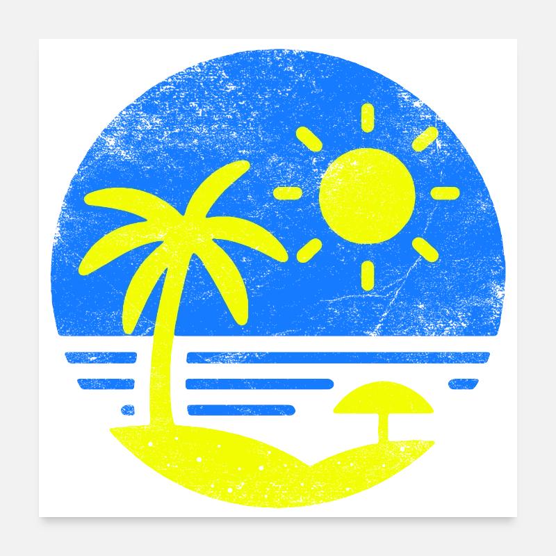 Vintage Beach Blue Yellow Poster 24" x 24" (60x60 cm)