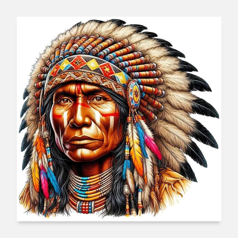 Amérindien Peau rouge d’Amérique Poster 60 x 60 cm