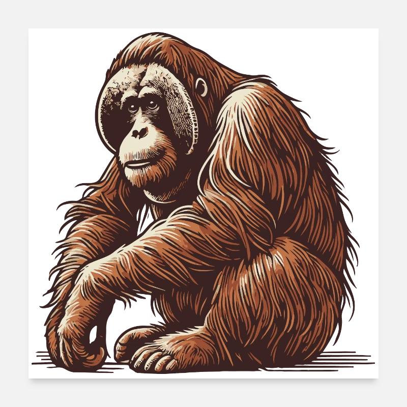 Orang Utan - Poster 60x60 cm - Weiß