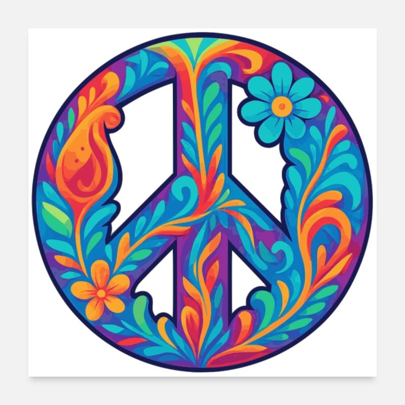 Floral Pattern Peace Symbol Design Poster 24" x 24" (60x60 cm)