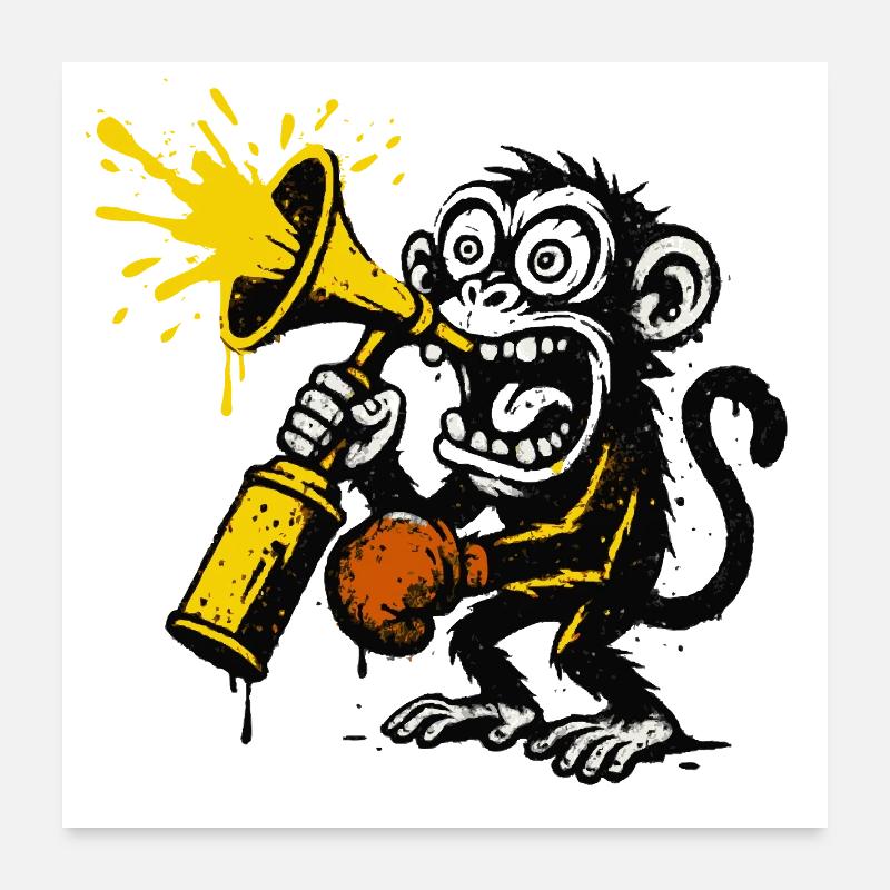 Expressive monkey with megaphone Poster 24" x 24" (60x60 cm)
