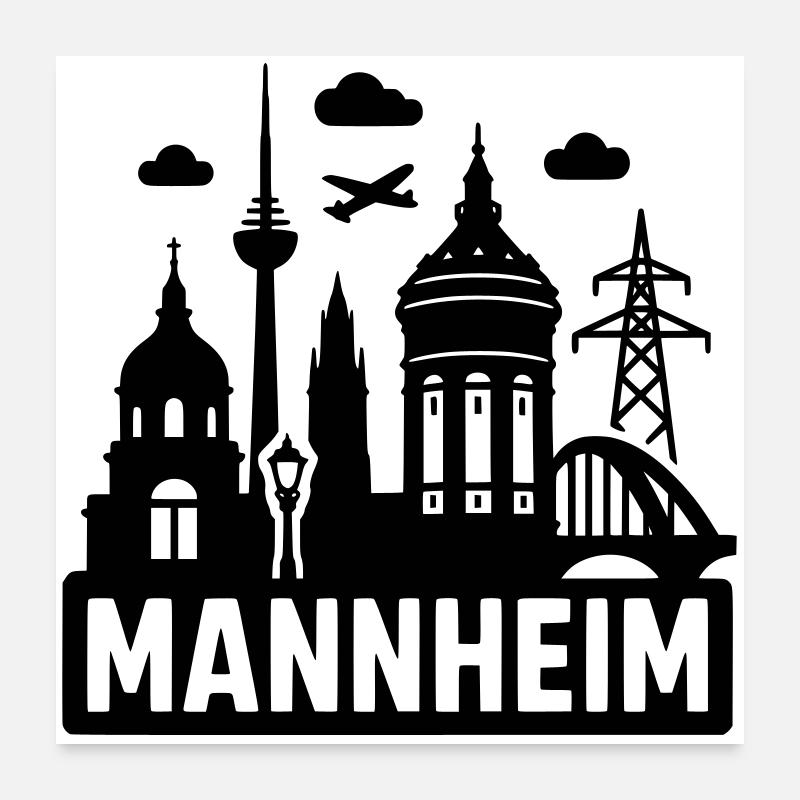 Mannheim Silhouette - Poster 60x60 cm - Weiß