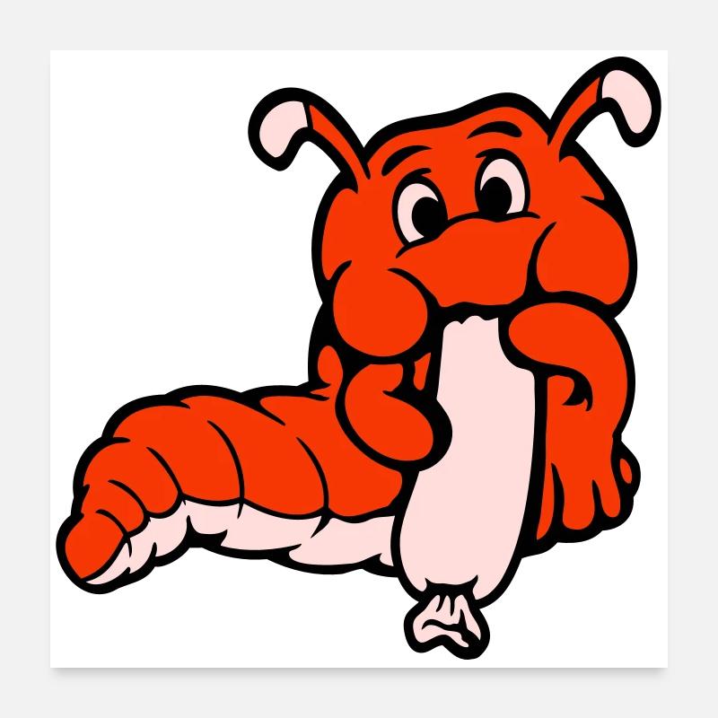 Raupe Wurm Glücklich Isst Wurst Würstchen Hot Dog Poster 60x60 cm