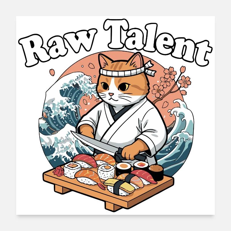 Cat Chef Sushi Master Poster 60 x 60 cm