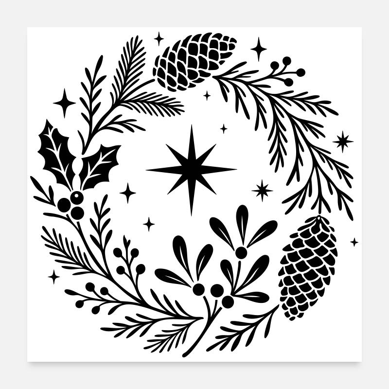 Couronne de Noël mystique - Gui, sapin et cône Poster 60 x 60 cm