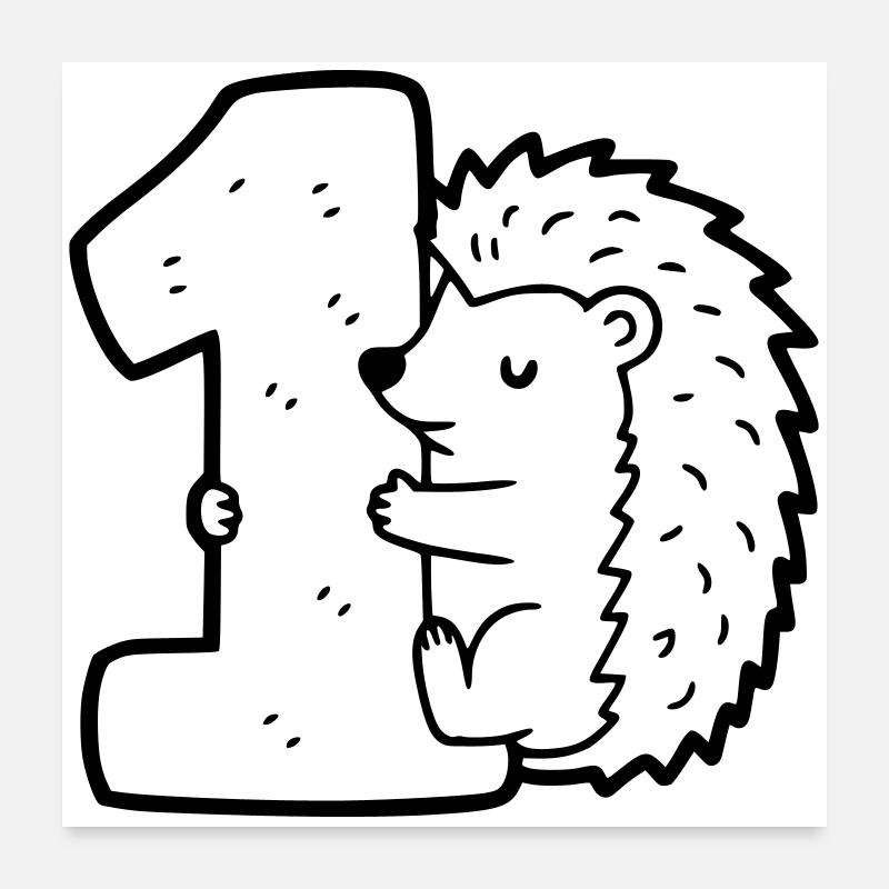 Hérisson mignon avec illustration de dessin animé numéro 1 Poster 60 x 60 cm