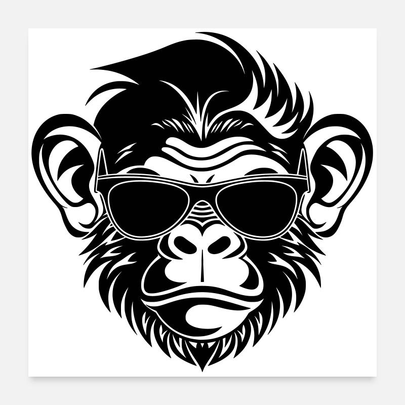 Cool Monkey Head with Sunglasses Poster 24" x 24" (60x60 cm)