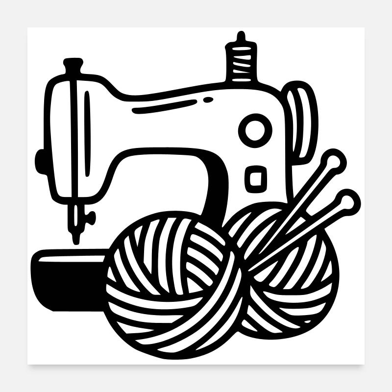 Machine à coudre Laine tricot Couture fait main Poster 60 x 60 cm