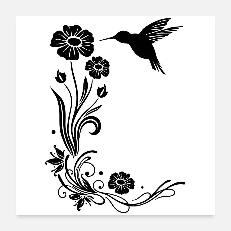 Kolibri Blumen Poster 60x60 cm