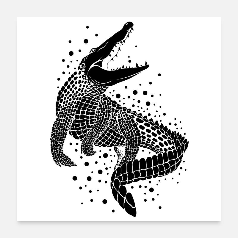 Silhouette de Crocodile - Poster 60x60 cm - Weiß
