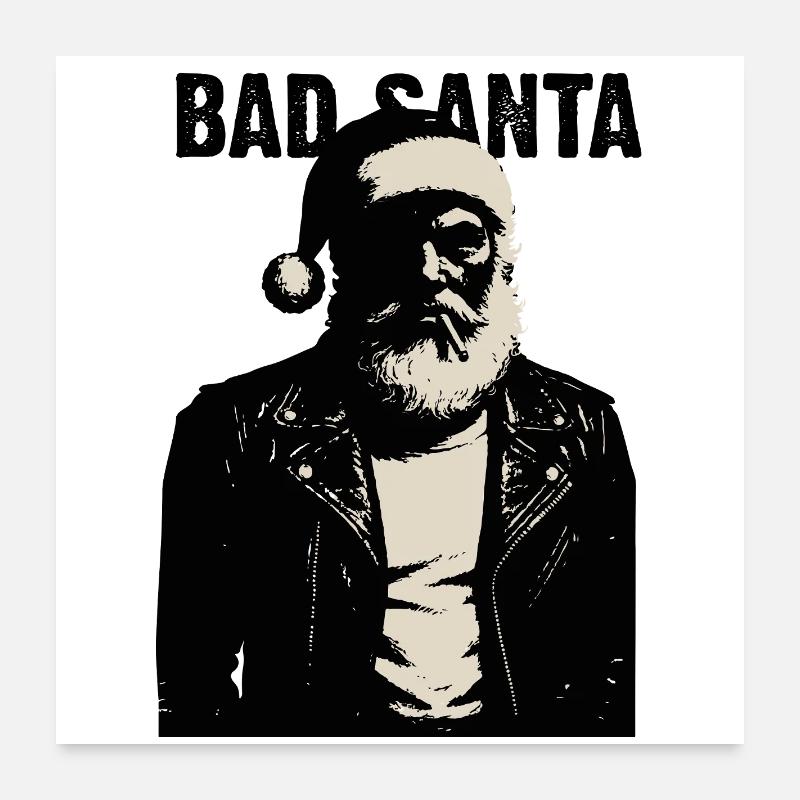 Rebellischer Weihnachtsmann in Lederjacke - Poster 60x60 cm - Weiß