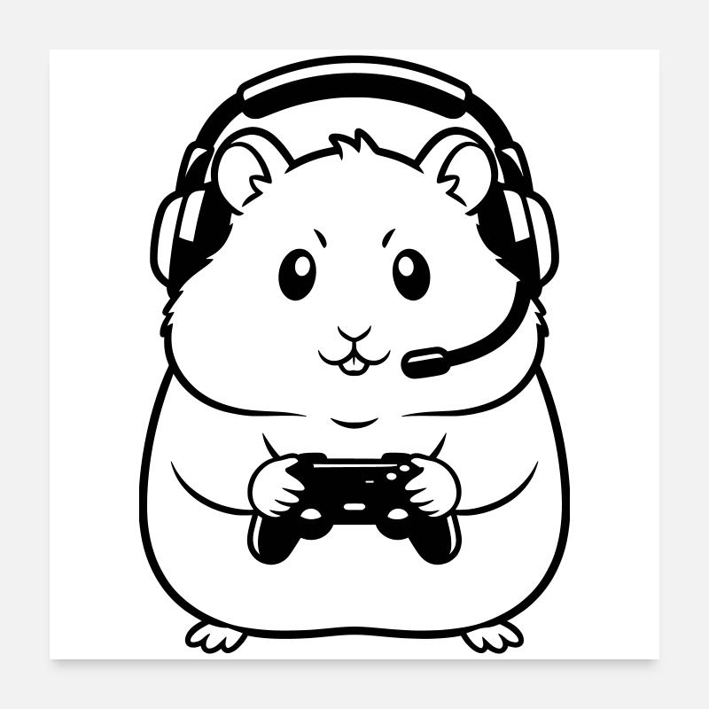 Gamer Hamster Controller Outline Poster 24" x 24" (60x60 cm)