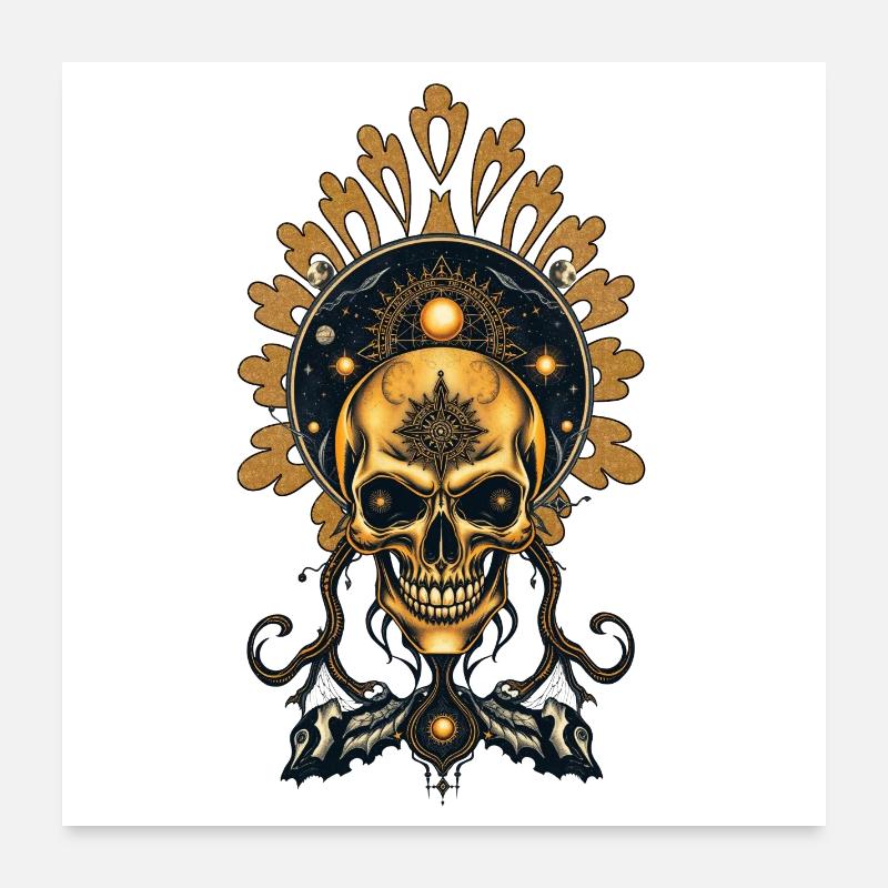 Le crâne d’or et ses secrets cosmiques. Poster 60 x 60 cm