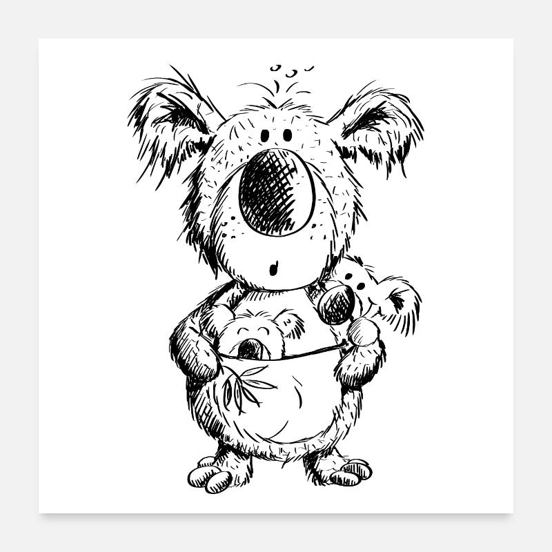 Koala Mama Mit Babys Poster 60x60 cm