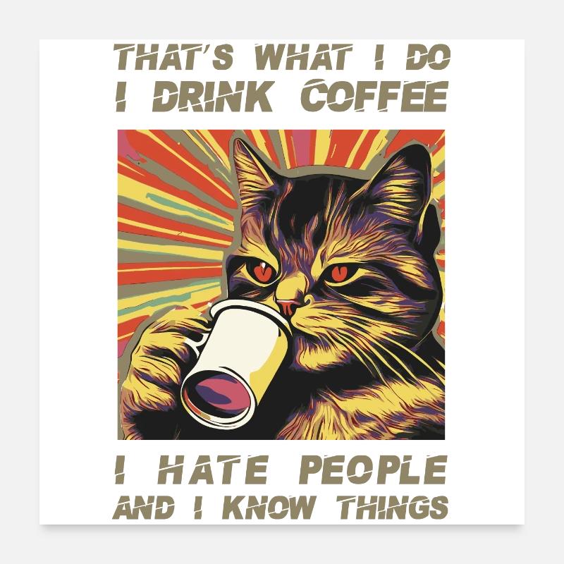 Coffee-drinking, sarcastic cat lover Poster 24" x 24" (60x60 cm)