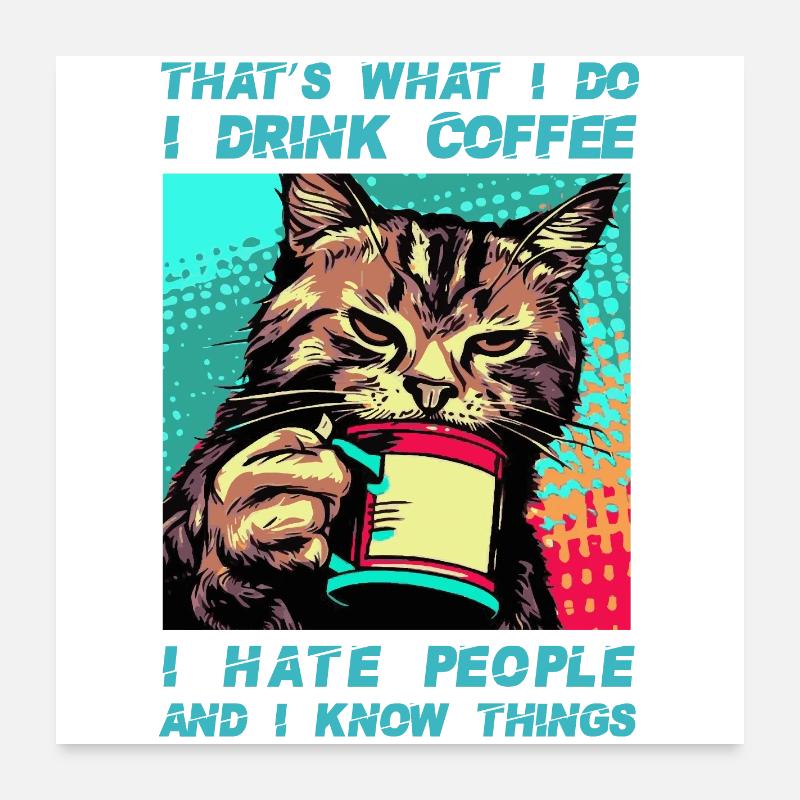 Café avec un chat Poster 60 x 60 cm