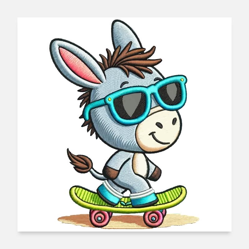 Cool Skater Donkey Tee Poster 24" x 24" (60x60 cm)