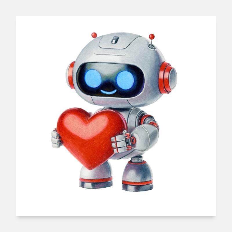Des robots au cœur - Poster 60 x 60 cm - blanc