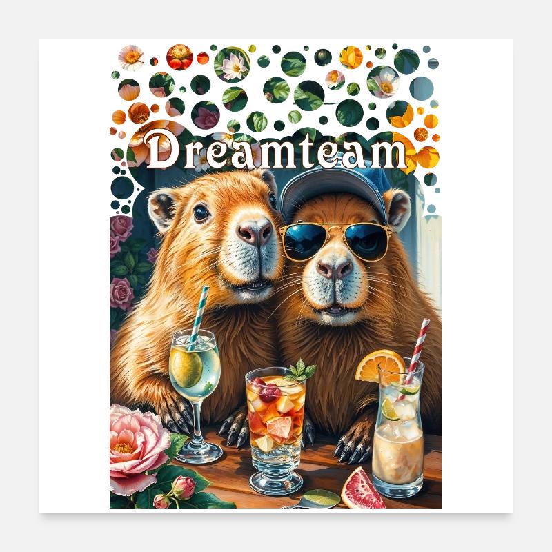 Dreamteam Capybara Couple Teamwork Freizeit Poster 60x60 cm