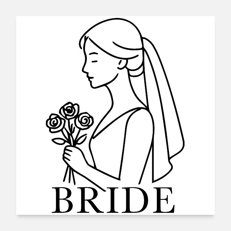 Illustration Mariée - Poster 60 x 60 cm - blanc