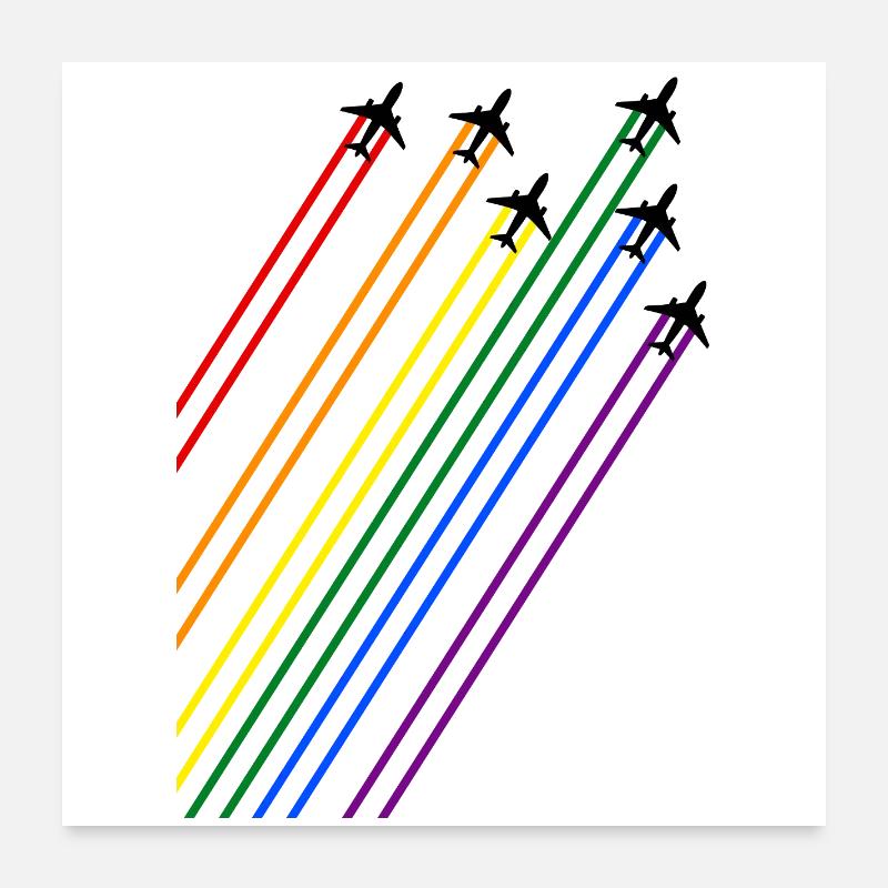 Black planes with rainbow trails - Poster 24" x 24" (60x60 cm) - white