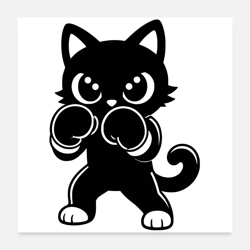 Boxende Katze mit Boxhandschuhen Poster 60x60 cm