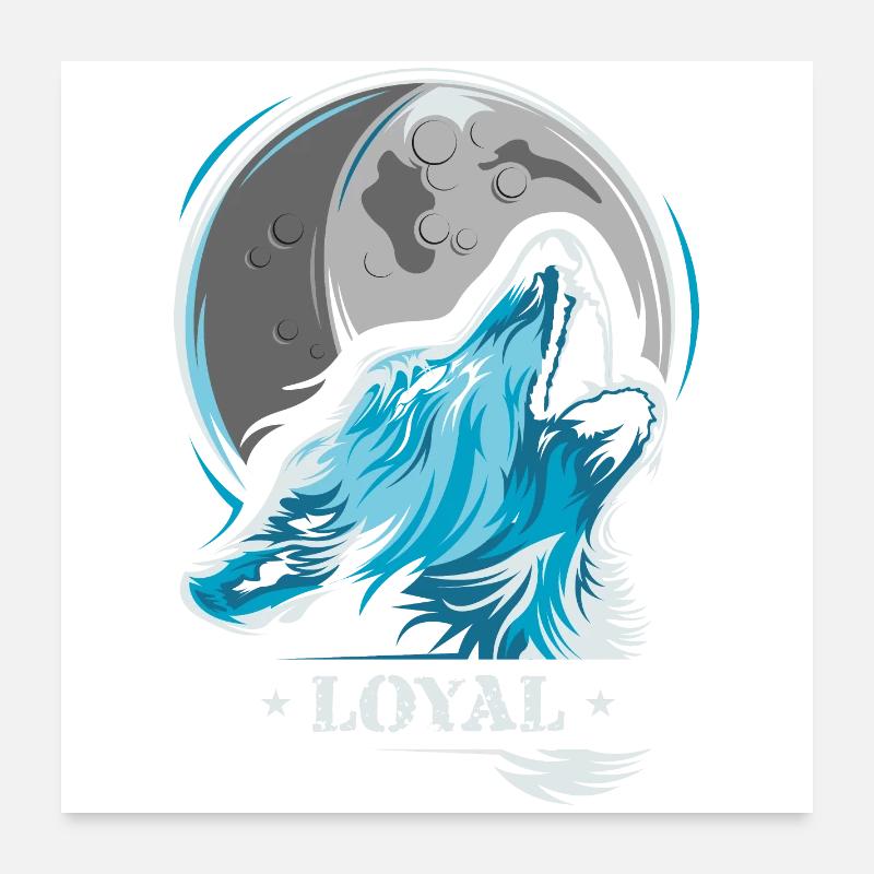 loyal wolf moon tee shirt Wölfe Mond blue Poster 60x60 cm