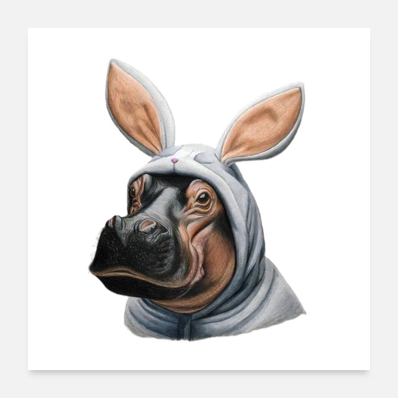 Hippopotamus Bunny white - Poster 24" x 24" (60x60 cm) - white
