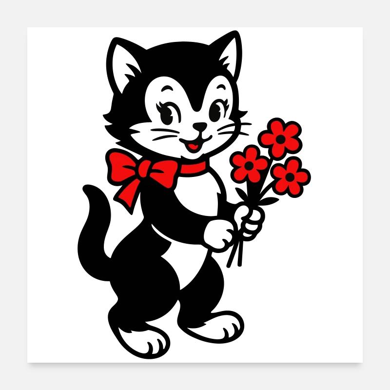 Schwarze Katze mit rotem Band Poster 60x60 cm