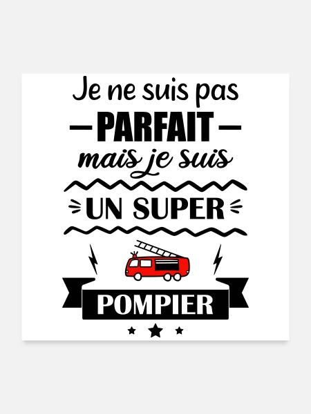 Super Pompier Héros du Feu Camion de pompiers - Poster 60 x 60 cm - blanc - Devant