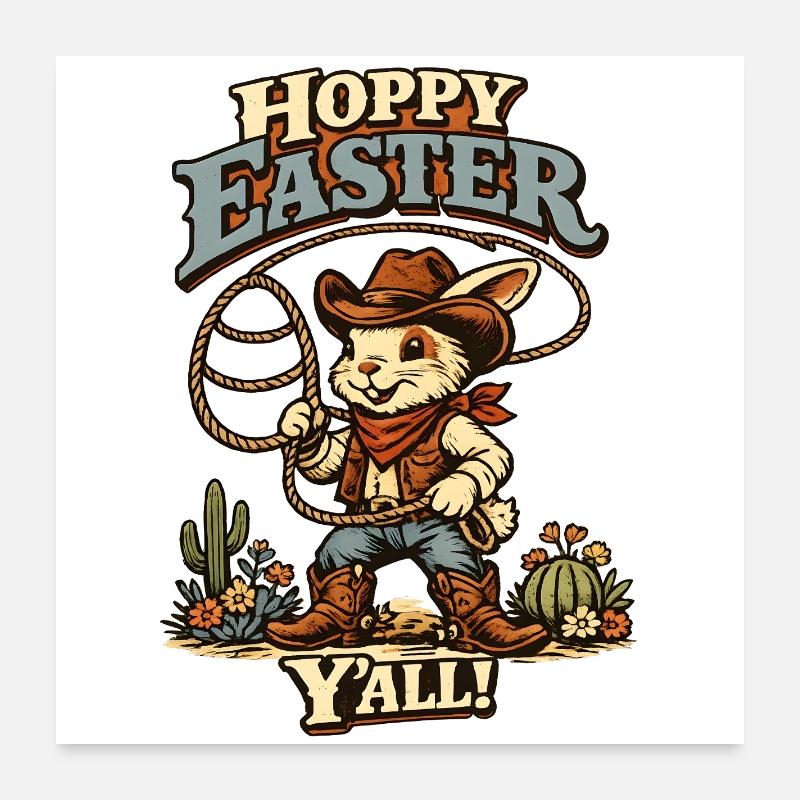 Retro Bunny Howdy Easter Rabbit Ears Poster 24" x 24" (60x60 cm)