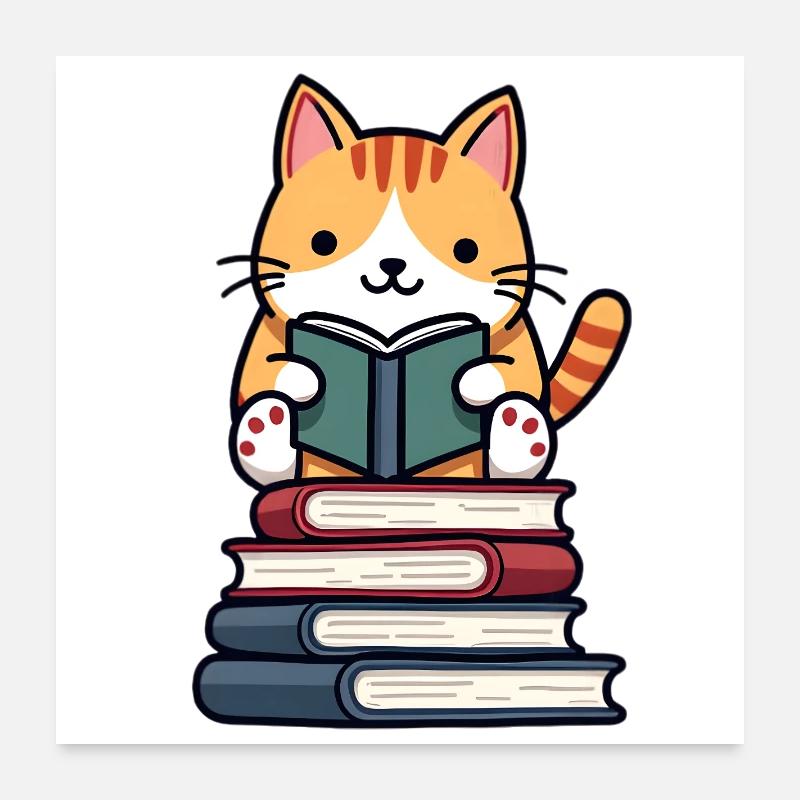 Cat reading a book Poster 24" x 24" (60x60 cm)