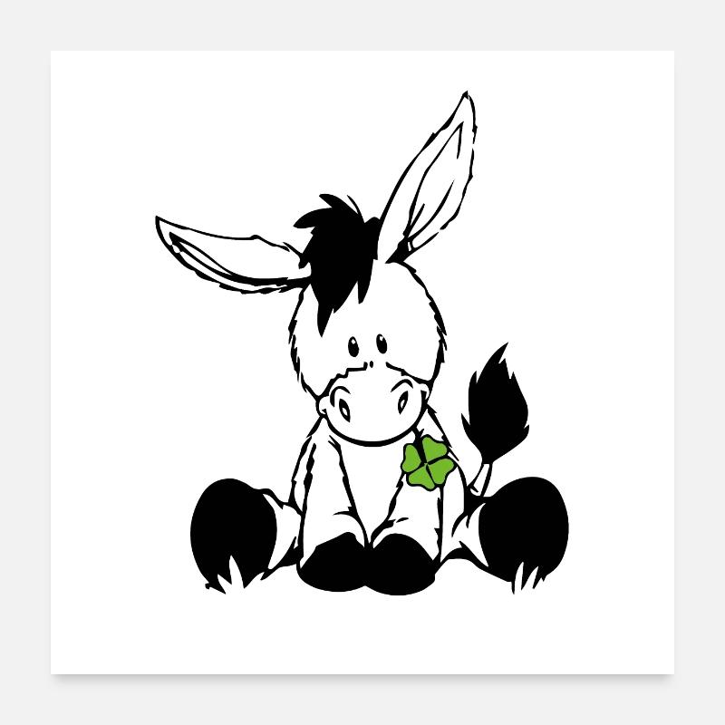 Ânes au trèfle vert - Poster 60 x 60 cm - blanc
