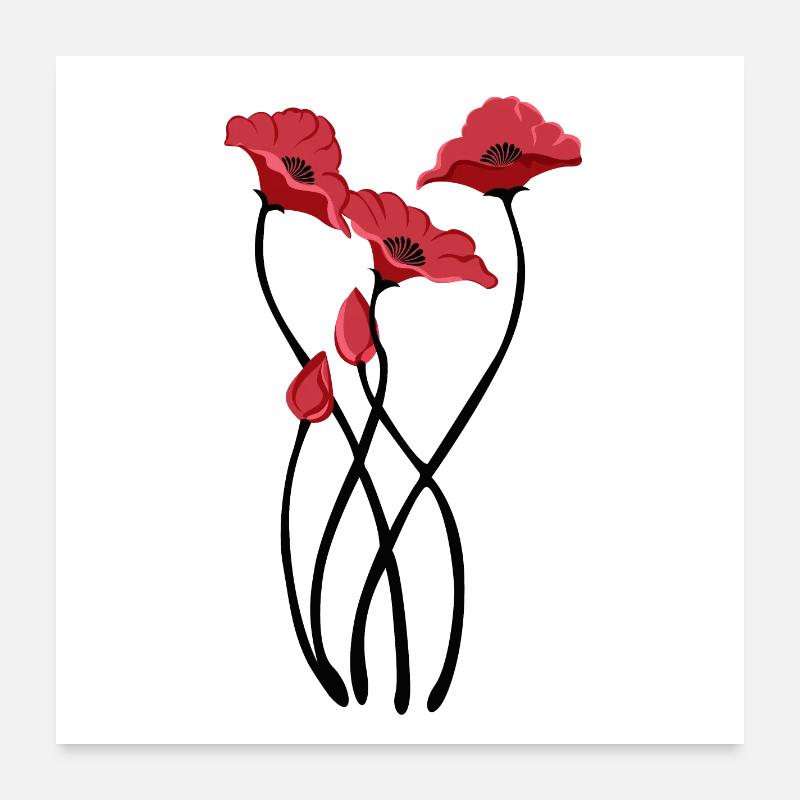 Kunstvolle Mohnblumen Illustration Poster 60x60 cm