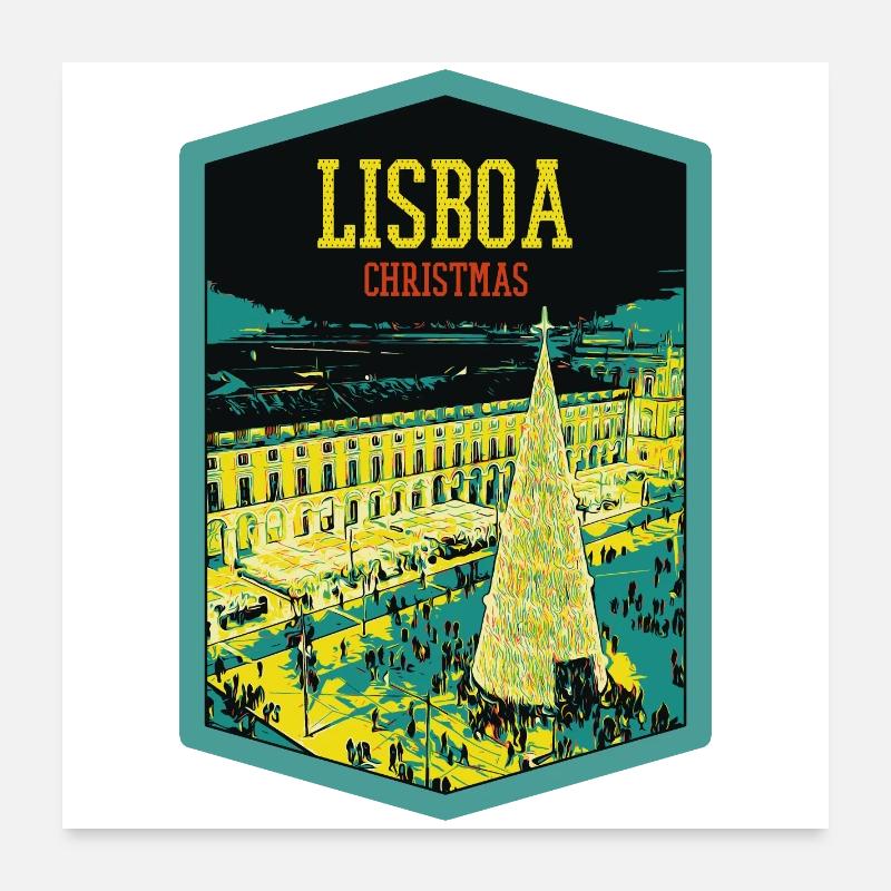 Illustration Commerce Square, Christmas in Lisbon Poster 24" x 24" (60x60 cm)