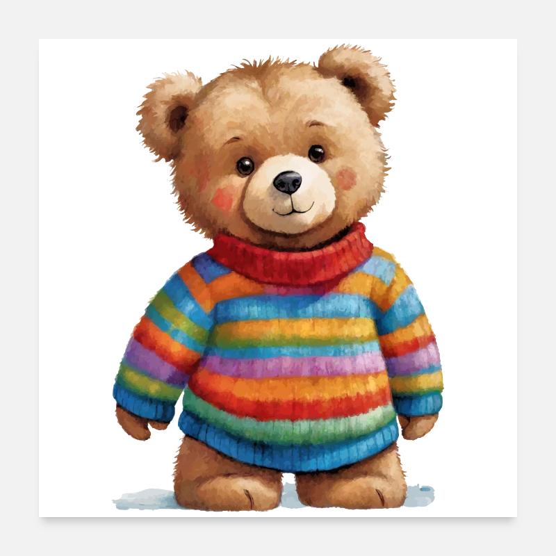 Teddy en pull rayé aquarelle magique Poster 60 x 60 cm