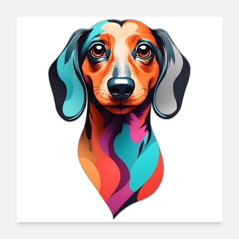 Teckel coloré - Poster 60 x 60 cm - blanc