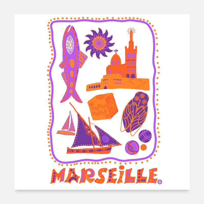 Marseille rétro - voyage et méditerranée Poster 60 x 60 cm
