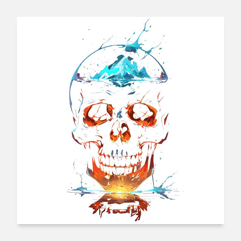 Leuchtender Feuer- und Eisschädel Poster 60x60 cm