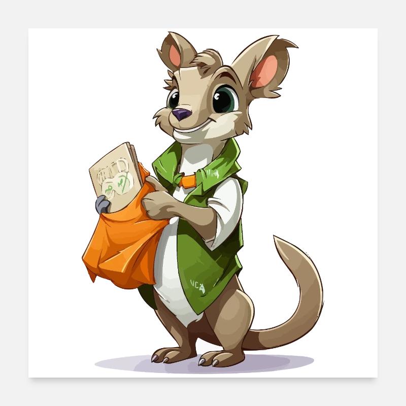 Känguru mit Einkaufstasche Poster 60x60 cm