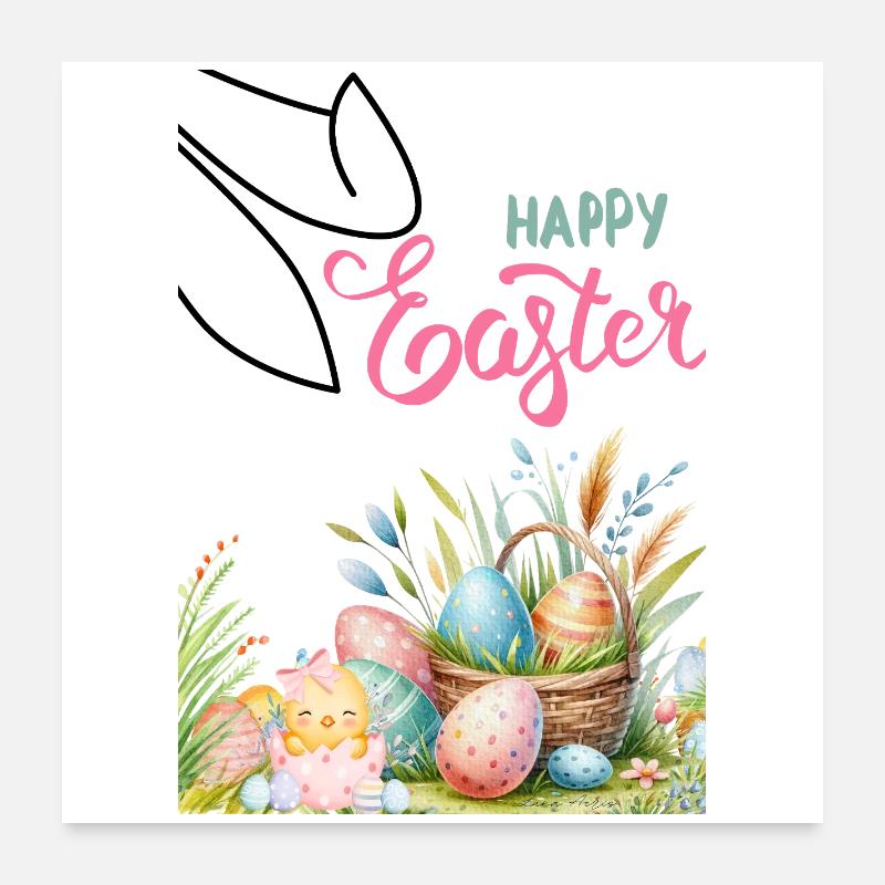 Pastell Ostern Korb und Eier Poster 60x60 cm