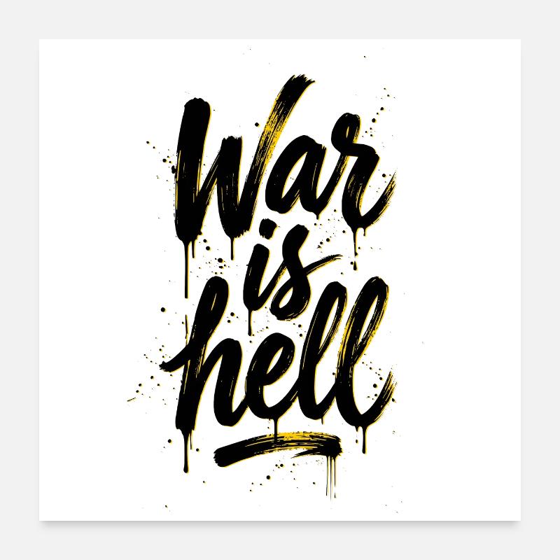 Script Yellow Graffiti Brush sur Black War, c’est l’enfer Poster 60 x 60 cm