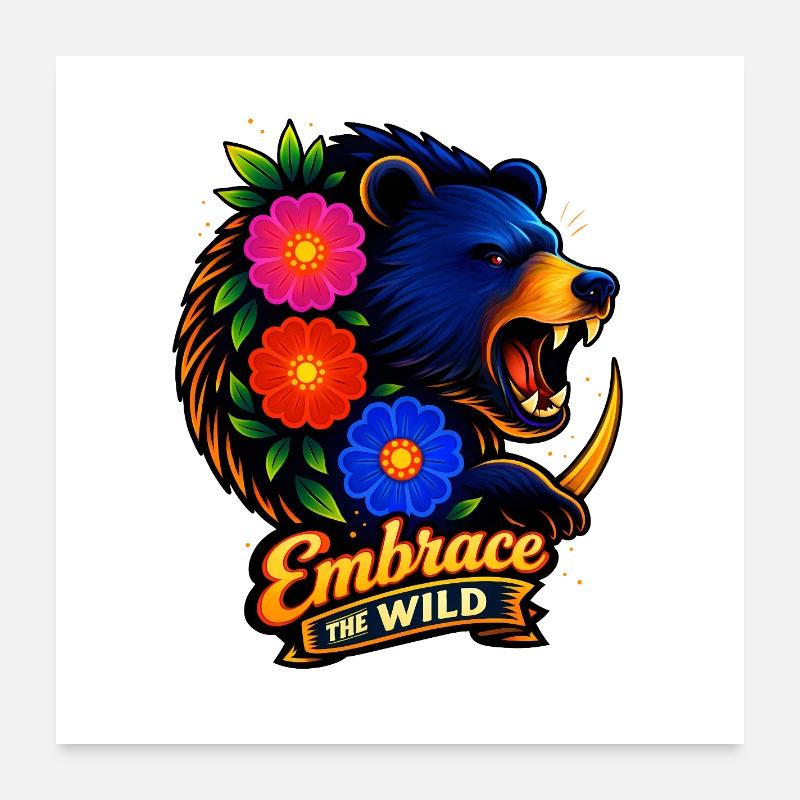 Étreinte en nature avec des fleurs - Poster 60 x 60 cm - blanc