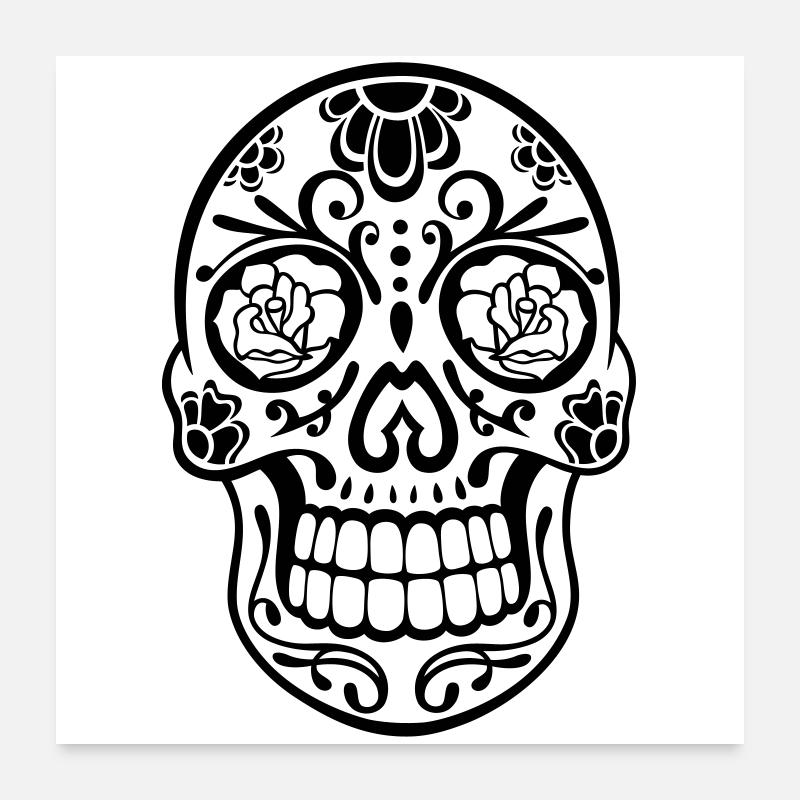 Sugar Skull Floral – Día de los Muertos Skull - Poster 24" x 24" (60x60 cm) - white
