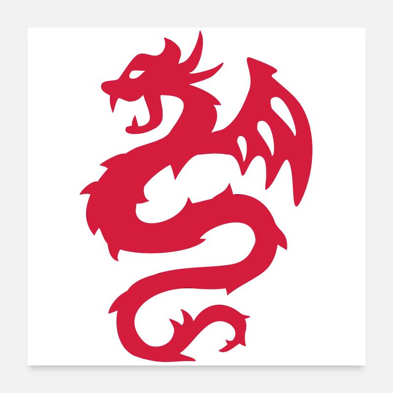 Imprimé Silhouette Dragon de Feu Poster 60 x 60 cm