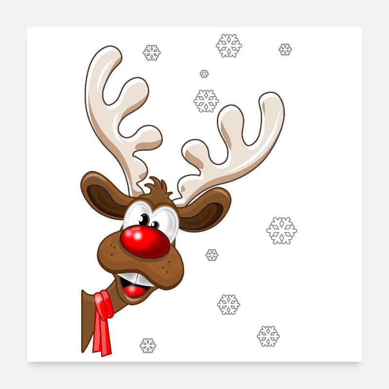 renne de noël rudolph - renne de noël - Poster 60 x 60 cm - blanc