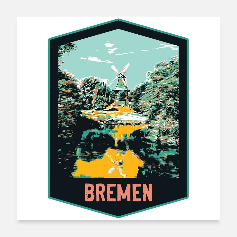 Bremen, Germany, Old Windmill Illustration Poster 24" x 24" (60x60 cm)