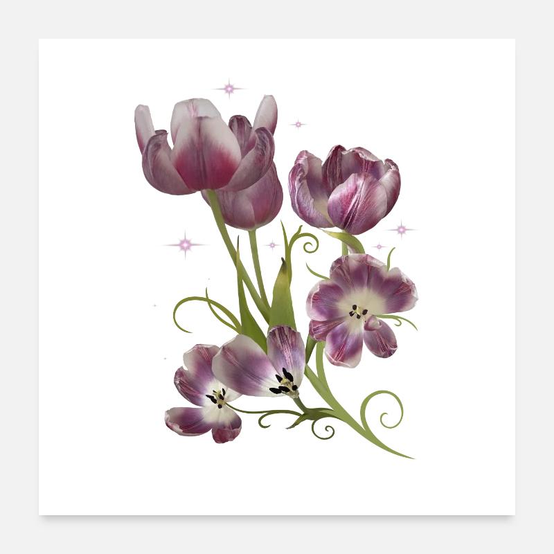 Tulipes et étoiles, Œuvres d’art en techniques mixtes Poster 60 x 60 cm